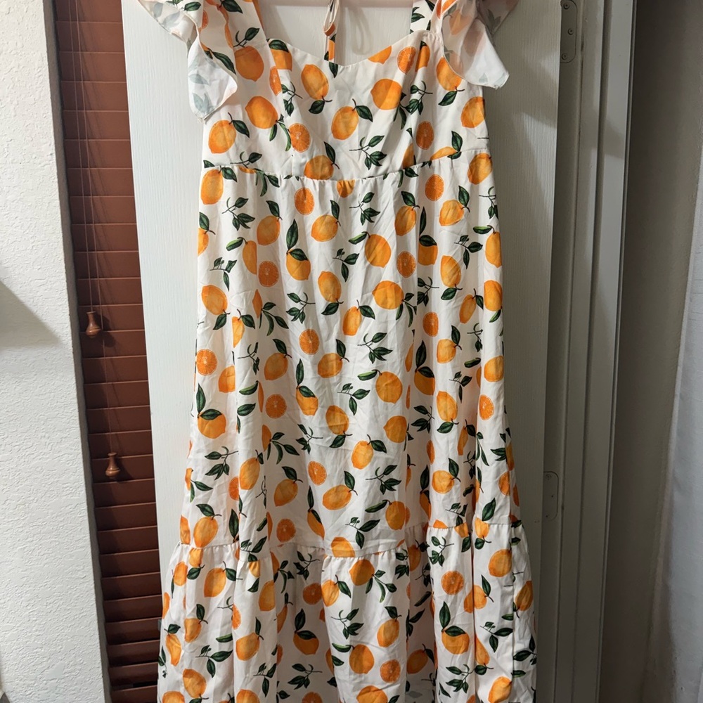 Womens White Orange Print Sundress